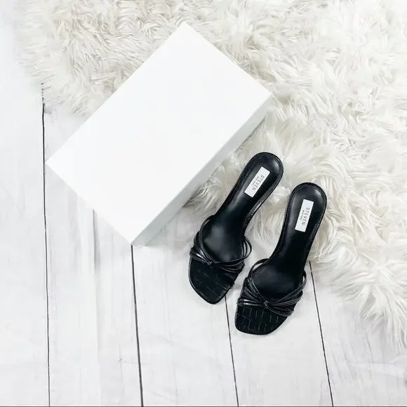 Steven Women's Ophelia Strappy Open‎ Toe Slides Sandals in Black Croc Size 10